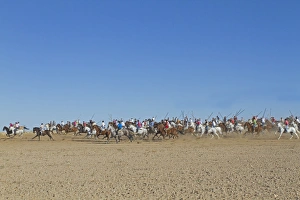 Equids Prints: Encierro, men mounted on horses herding bulls