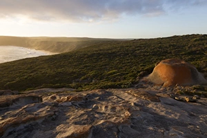Erosion Prints: Eroded coastal granite outcrop at sunset, Remarkable Rocks, Flinders Chase N. P