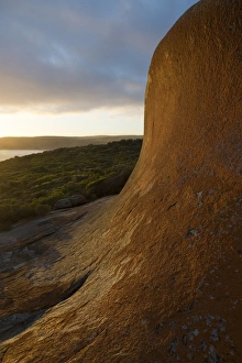 Eroded coastal granite outcrop at sunset, Remarkable Rocks, Flinders Chase N. P
