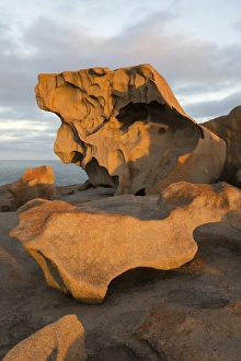 Eroded coastal rocks on granite outcrop at sunset, Remarkable Rocks, Flinders Chase N. P