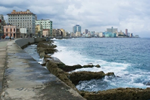 Walls Prints: Esplanade and seawall in coastal city, Malecon (Avenida de Maceo), Havana, Cuba, November