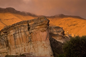 South Africa Prints: Evening sunlight on Brandwag buttress rock formation, Golden Gate Highlands N. P