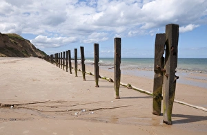 Defence Prints: Failed sea defences on beach, West Runton, Norfolk, England, August