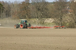 Roller Prints: Fendt tractor pulling harrows and rollers, harrowing and rolling field, Sweden, spring
