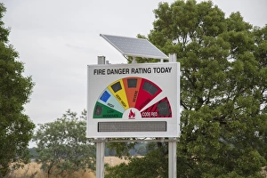 Burning Prints: Fire Danger Rating Today sign at high level, Victoria, Australia, February