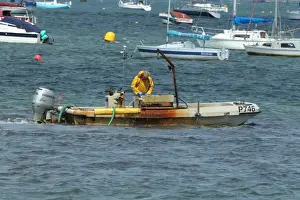 Sea Food Prints: Fisherman fishing for clams, clamming boat with pump scoop dredge