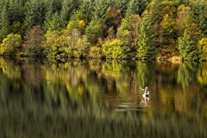 Reservoirs Prints: Fly fishing in reservoir, Cantref Reservoir
