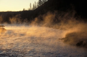 Fogs Prints: Fog Steam rising from the Madason River in the early morning