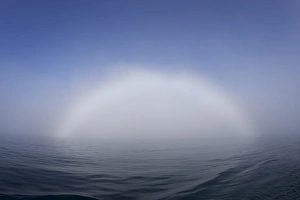Fogbow over calm sea, Svalbard