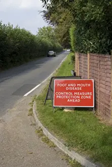 Foot And Mouth Disease, Control Measure Protection Zone Ahead sign at roadside, Surrey, England, September 2007