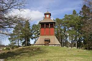 Religions Prints: Freestanding church belltower, Tensta Church, Uppsala County, Uppland, Sweden, april