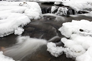Ices Prints: Frozen cascades on river, River Rawthey, Cumbria, England, december