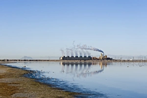 Californian Prints: Geothermal powerstation on shore of saline lake, Salton Sea, California, U. S. A. april