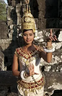 Costume Prints: Girl dancer wearing Apsara (dancer) costume in Khmer temple