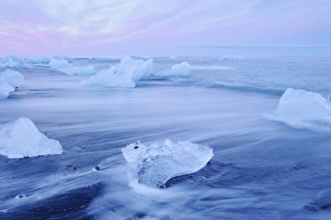 Subpolar Prints: Glacial ice on shore of lake, Jokulsarlon Lagoon, Vatnajokull Glacier, Iceland, July