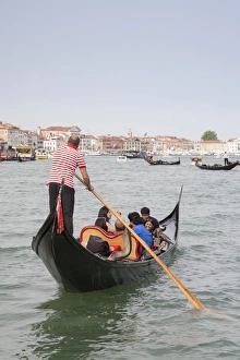 Woman Prints: Gondola with tourists on canal