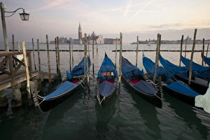 Famous Prints: Gondolas outside Doges Palace from canal