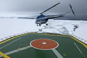 Helicopter Prints: Helicopter with tourists, taking off from heli-deck on Kapitan Khlebnikov icebreaker