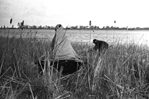 Hides Prints: Hide built in a boat for photographing a Coots nest