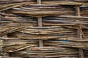 Willow Prints: Hurdle made from traditional weaved willow branches, England, july