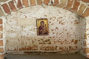 Religions Prints: Icon of Mary and Jesus on church wall, Vendels Church, Uppland, Sweden, june