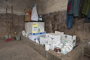 Rooms Prints: Interior of chemical store on farm, Cheshire, England, august