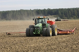 Drill Prints: John Deere 8530 tractor, drilling and harrowing field, Sweden, autumn