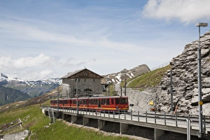 Station Prints: Jungfraubahn train at Eigergletscher Station, Bernese Alps, Switzerland, June