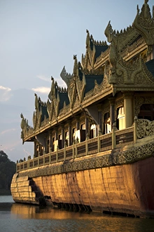 Myanmar Prints: Karaweik (concrete reproduction of royal barge), Kandawgyi Lake, Yangon, Myanmar, March