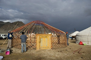Camps Prints: Kazakh nomads erecting ger camp
