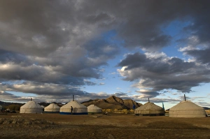 Camps Prints: Kazakh nomads ger camp on steppe, Bayan-Ulgii, Western Mongolia, october