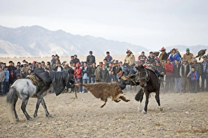 Game Prints: Kazakh riders in tug-of-war with goat skin during Kurbar game