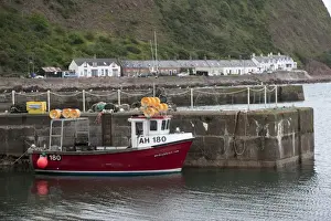 Port Prints: Lobster fishing boat at harbour of fishing village Burnmouth