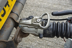 Machinery Prints: Locking tow bar on farm trailer in farmyard, Lancashire, England, August