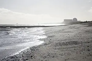 Sand Prints: Looking south along Minsmere beach towards Sizewell Nuclear Power Station - Suffolk