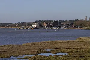 Quay Prints: Looking south to Orford, Quay. on the River Alde with tidal salt marsh. Suffolk