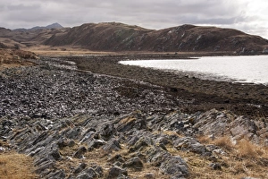 Low tide close to the landing stage at Loch Tarbet, the narrowest point on the Isle of Jura, Scotland