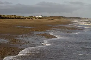 Sand Prints: Low tide on Minsmere Beach, looking towards Dunwich and the coast guard cottages - Suffolk