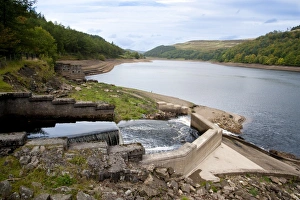 Reservoirs Prints: Low water level in reservoir, Derwent Reservoir