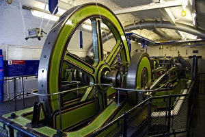 Wheels Prints: Machine room of bascule bridge, Tower Bridge, River Thames, London, England, april