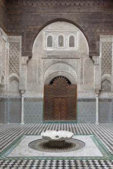 Door Prints: Madrasah courtyard with fountain in city