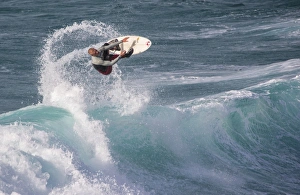 Surf Prints: Man surfing on wave, Sennen Cove, Sennen, Cornwall, England, May