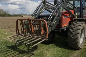 Loaders Prints: Massey Ferguson 6290 tractor, close-up of front loader forks, Sweden