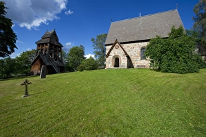 Religions Prints: Medieval church and freestanding belltower