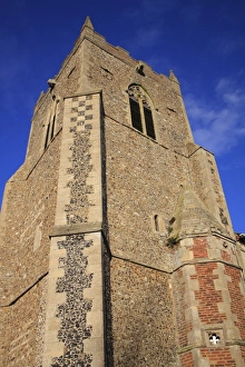 Tower Prints: Medieval church tower, St. Marys Church, Bacton, Suffolk, England, november