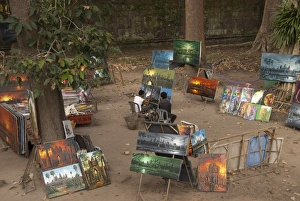 Holidays Prints: Men selling paintings at Khmer temple, Angkor Thom, Angkor, Siem Riep, Cambodia