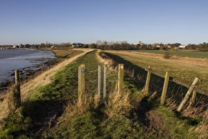 Gates Prints: Metal swing gates on sea wall foot path, looking south to Orford, Suffolk