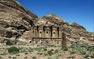 Jordanian Prints: Middle East-Jordan The Nabataean Temple of ad-Deir carvee from Nubian sandstone - Petra - Jordan