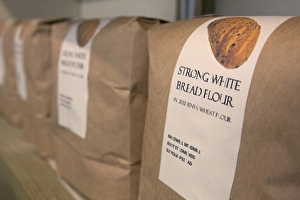 Sells Prints: Milled flour for sale at windmill, Bardwell Mill, Bardwell, Suffolk, England, July