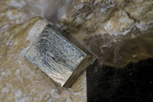 Crystal Prints: Minerals, Iron Pyrite or Fools Gold crystals, cubic crystals on host rock